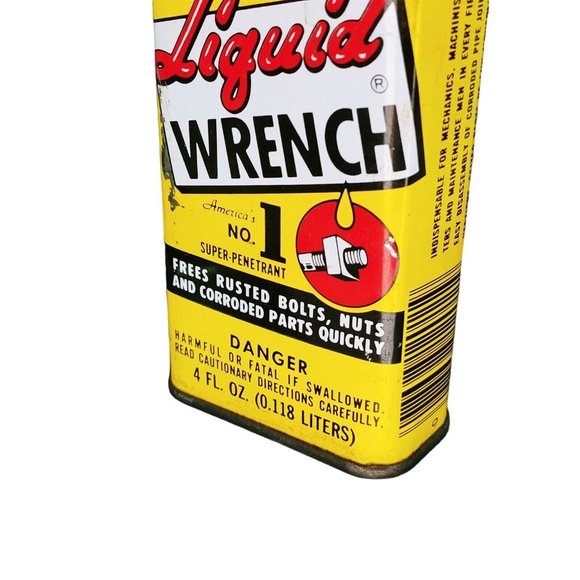 Liquid Wrench Lubricant Oil Tin Can 1970s 4 Oz Collectible with Orig. Red Cap - Picture 6 of 10
